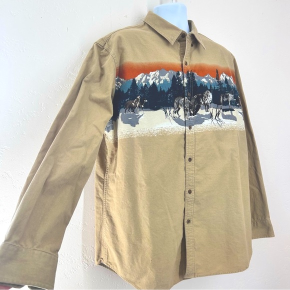 Croft & Barrow Men's Western Wolf Mountains Print Button Down Shirt XL - Picture 3 of 9